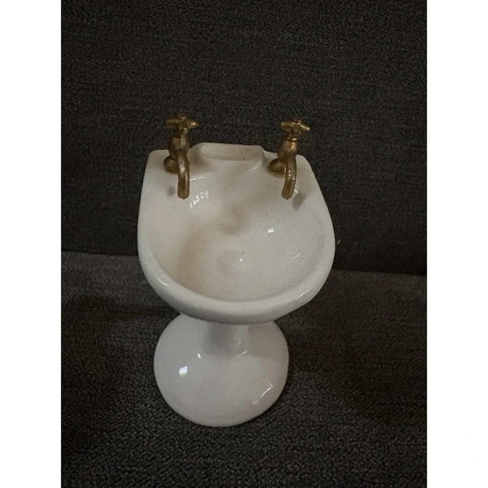 VTG Dollhouse Miniature Realistic Bathroom Set 3 Pieces Clawfoot Tub Toilet Sink